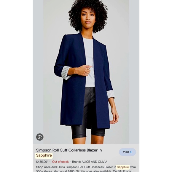 Perfect condition Alice & Olivia Simpson long sapphire blue blazer w/ silk cuffs - Picture 9 of 15